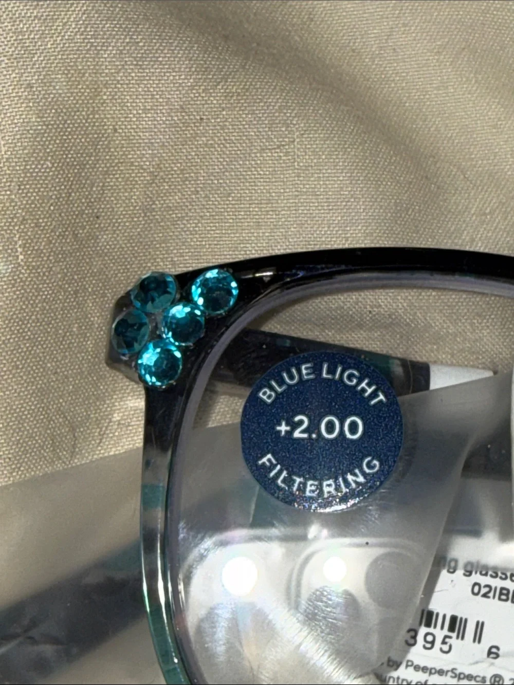 Blue Light Filtering MARINE QUARTZ reading glasses - Teal Floral Accent NEW